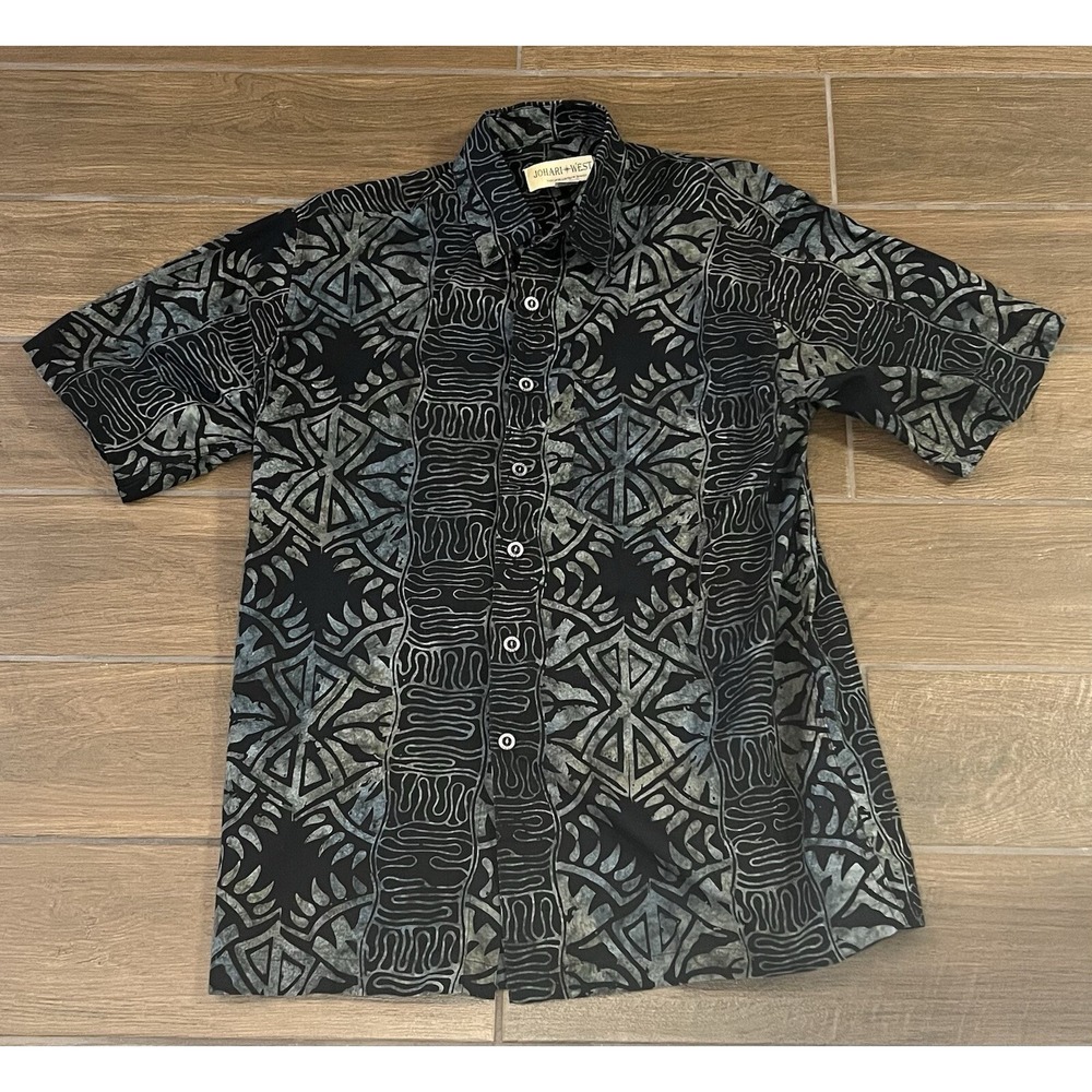 Johari West Men's Shirt Large Black Floral Button Up Tropical Hawaiian